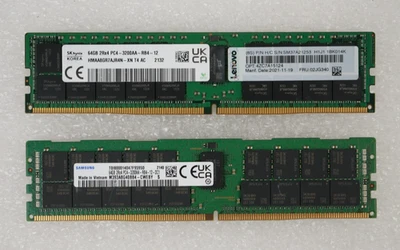 AS-IS BAD Lot of 2 Samsung Hynix 64GB PC4-3200AA DDR4 ECC Reg Server Memory RAM - Image 1 of 4