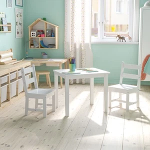 Juego de mesa y silla de madera maciza para niños de 3 piezas para sala de juegos, cocina - blanco - Imagen 1 de 37