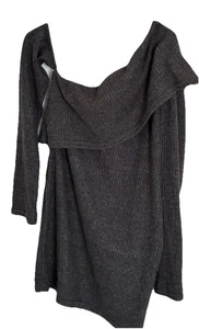 Charcoal Grey Rib One Shoulder Asymmetrical Dress In Size 12 Made In Uk - Picture 1 of 3