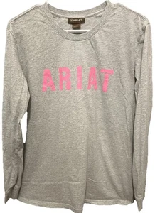 Ariat T-shirt donna manica lunga grigia, logo Ariat rosa invecchiato. Taglia Large. - Foto 1 di 5