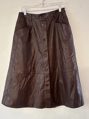Banana Republic Faux Leather Skirt Size 8 Midi Button Down Chocolate Brown Skirt - Image 1 of 4