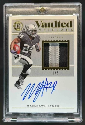 2018 Panini Encased Marshawn Lynch Vaulted Veteran Material Patch Gold Auto #1/5 - Image 1 of 2