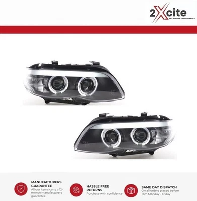 BMW X5 E53 2004-06 Black Angel Eye DRL Daylight Running Lights Xenon Headlights - Image 1 of 4