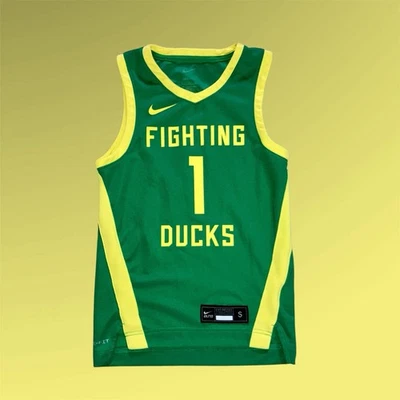 Kids Oregon Ducks Basketball Green Nike Jersey Boys Small #1 2024 - Image 1 of 2