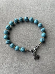 BLUE HOWLITE Imitation Turquoise Beaded Charm Bracelet Lobster Clasp Handcrafted - Picture 1 of 4