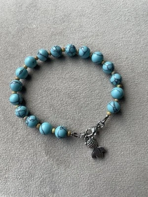 BLUE HOWLITE Imitation Turquoise Beaded Charm Bracelet Lobster Clasp Handcrafted - Image 1 of 4