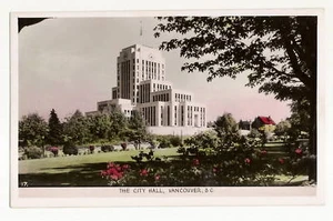 Tinted Real Photo City Hall Vancouver Canada Postcard - Picture 1 of 1