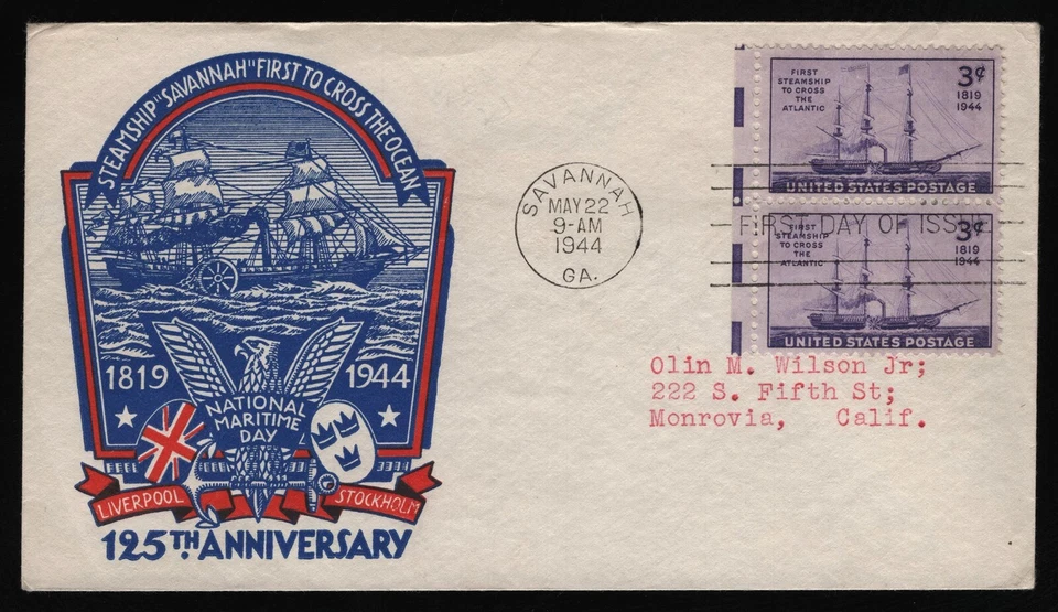 #923 3c 1st Steamship to Cross the Atlantic, Staehle **ANY 5=FREE SHIPPING** - Image 1 of 1