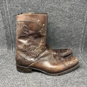 Mark Nason Rock Lives Dragon Cross Tall Boots Side Zip Brown Leather Mens 10.5 - Picture 1 of 9