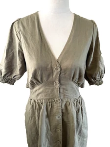 Staple the Label Olive Buttons Backless Midi Dress Size 10 Pleated Elastic Waist - Picture 1 of 7