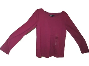 New GAP Kids Girl Long Sleeve Pleated Hot Pink Cotton T-shirt Sz 6 7 Crew Neck - Picture 1 of 4