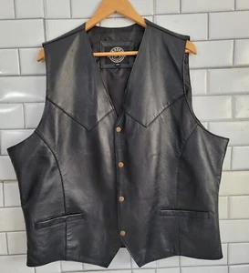 Rough Stock Western Wear Mens Black Soft Leather Vest Snap Closure Front Pockets - Picture 1 of 4