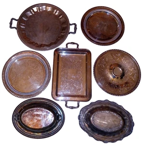 Vintage LOT OF 7 Silverplate Silver Plate Serving Trays Dishes Platters Plated - Picture 1 of 8