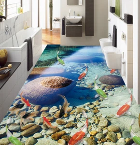 3D Fish Pond Painting 7 Floor WallPaper Murals Wall Print Decal AJ WALL CA Lemon - Picture 1 of 6