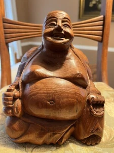 Buddah statua in legno massello intagliato a mano sedile d'amore pensieri tranquillità - Foto 1 di 11