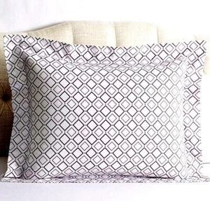 Sferra Deagan Aubergine King Sham White Purple Egyptian Cotton Percale Italy NEW - Picture 1 of 10