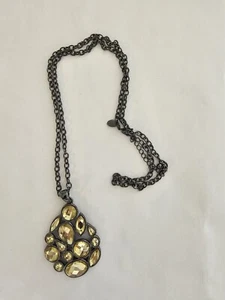 Lia Sophia “ Rio “ Hematite Tone w/ Cut Crystals Pendant Necklace 30-33" NWOT - Picture 1 of 4