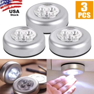 3x 3-LED Touch Push On/Off Light Self-Stick On Click Battery Operated Lights USA - Picture 1 of 17