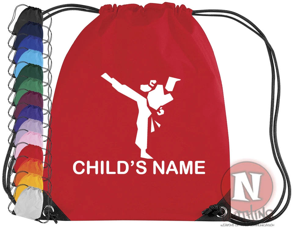 Personalised Martial arts karate judo kit bag. Drawstring - add child's name