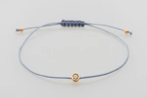 Solitaire Diamond TCW 0.10 Grey Blue String Rope Macrame 14k Gold Bracelet Gift - Picture 1 of 5