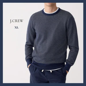 NWT - J. CREW Men's Cotton Piqué-Stitch Crewneck, Darkest Indigo Sz XL - $79 - Picture 1 of 6