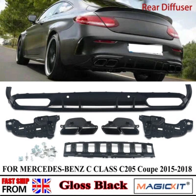 FOR MERCEDES C CLASS C205 COUPE A205 2015-2018 C63 STYLE REAR DIFFUSER+TAILPIPES