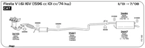 MARMITTA CENTRALE PER FORD Fiesta V 1.6i 16V 1596 cc 101 cv/74 kw Cat 11/01/07/0 - Imagen 1 de 1
