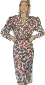 1980s Puff Sleeve Double Breasted Collared Dress Sewing Pattern Burda 6182 - Picture 1 of 2