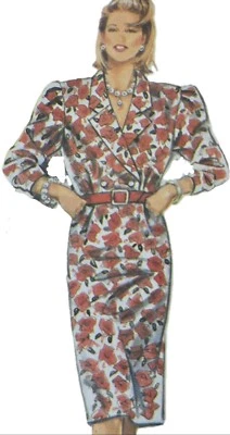 1980s Puff Sleeve Double Breasted Collared Dress Sewing Pattern Burda 6182 - Image 1 of 2