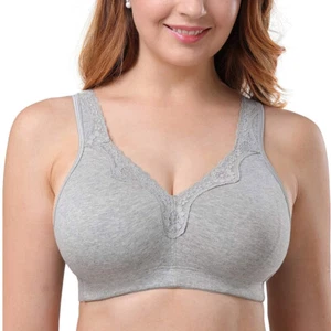Damski bawełniany bezfiszbinowy pełny miseczka wsparcie bezprzewodowy wygodny biustonosz plus size CDEFG GG - Zdjęcie 1 z 38