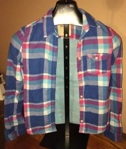 Top Hollister para mujer talla XS azul a cuadros manga larga 100 % algodón - Imagen 1 de 4