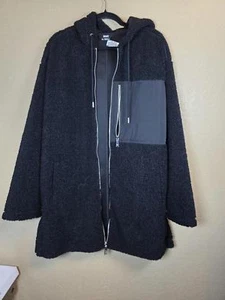 DKNY Damen Faux Shearling Teddy Mantel - Schwarz - Größe M - Bild 1 von 6