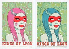 TARA McPHERSON - KINGS OF LEON (ULTRARE) BLUE + PINK VARIANT - SILKSCREEN