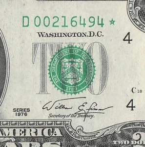 1976 Two Dollar Cleveland Star Note D00216494* Bicentennial - Picture 1 of 11