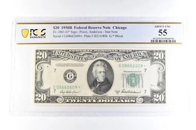 1950 B $20 Chicago IL FRN Fr#2061-G Star Note About Unc 55 PCGS *6077 - Image 1 of 3