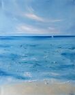 Seascape Sailboat Painting Original Canvas 20 by 16 In By Chernetsova