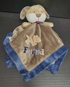 Carter's My Best Friend Puppy Dog Lovey Security Blanket Blue Brown Tan Rattle - Picture 1 of 3