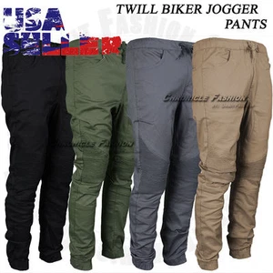 Men Jogger Pants Twill Biker Slim Fit Casual Elastic Stretch Hip Hop Trousers - Picture 1 of 24