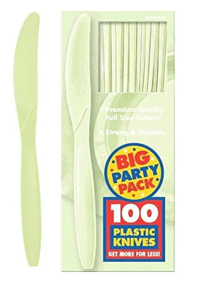 Cuchillos de plástico Amscan Big Party Pack, 8" x 3,6", verde hoja  Foto 1 de 1