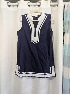 Debbie Katz Ladies Size M Navy Blue White Sleeveless Beach Tunic Dress - Picture 1 of 4