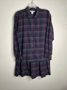 Vintage Lands' End Women's 14 Plaid Flannel 2 Piece Skirt & Blouse Made In USA - Picture 1 of 13