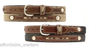 -KID'S WESTERN Leather BELT ~ Tapestry Inlay ~ Silver BUCKLE ~ Cowboy NOCONA - Picture 1 of 5