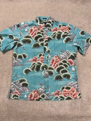 Reyn Spooner Shirt Mens Medium Hawaiian Japanese Bonzai Cherry Blossoms Button - Image 1 of 4