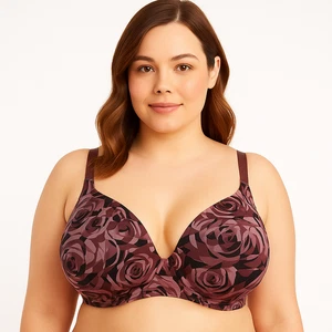 Sujetador con aros estampado rosa Torrid Curve 48DDD rosa granate cobertura completa floral - Imagen 1 de 9