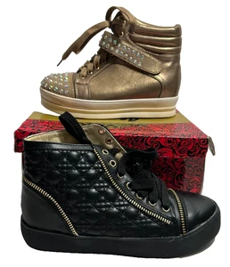 New Machi Women's Size 5.5 Black Gold Lot of 2 Pairs Zip Lace Up Sneakers Shoes - Picture 1 of 10