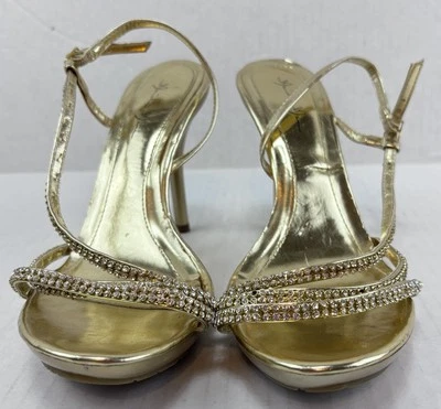Marichi Maui Shoes Formal Gold Rhinestones 4” Stiletto Heels Strappy Size 8.5 - Image 1 of 4