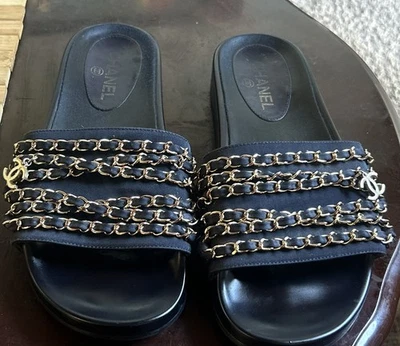 Chanel Cadena Playa Toboganes Azul Marino Talla 41 EE. UU. 11 Foto 1 de 4