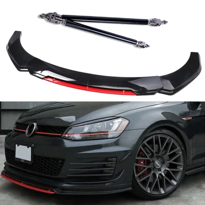 Front Bumper Lip Spoiler Splitter Body Kit Black Red For Volkswagen — 第 1/4 张图片