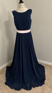 Party/Abiball Plissee Kleid Gr. 14 von Kanali K ärmellos blau mit rosa - Bild 1 von 18