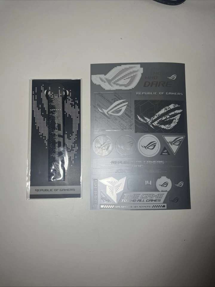 WHITE ASUS ROG STRIX Republic of Gamers Keychain and Sticker Sheet - Image 1 of 1